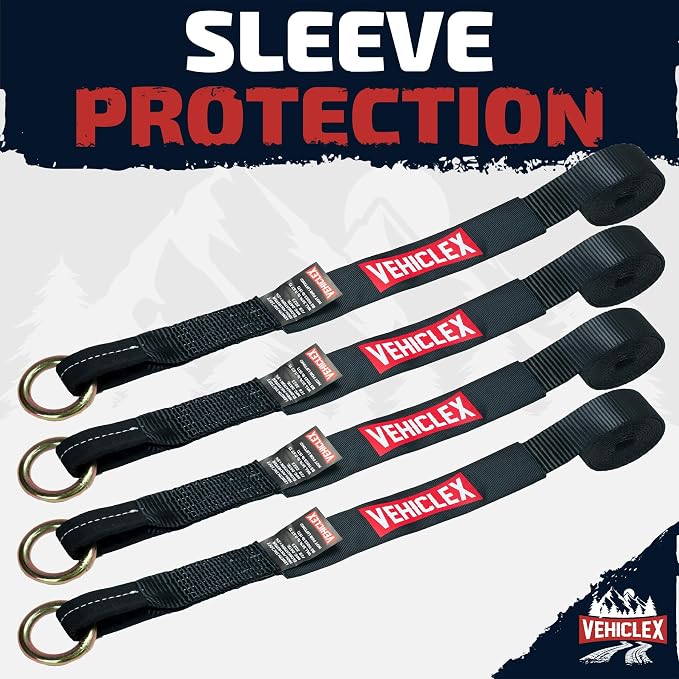 Vehiclex Wheel Tie Down Lasso Straps - 2" x 12' O-Ring Straps (4 Pack) - Ideal Over The Wheel Tie Downs