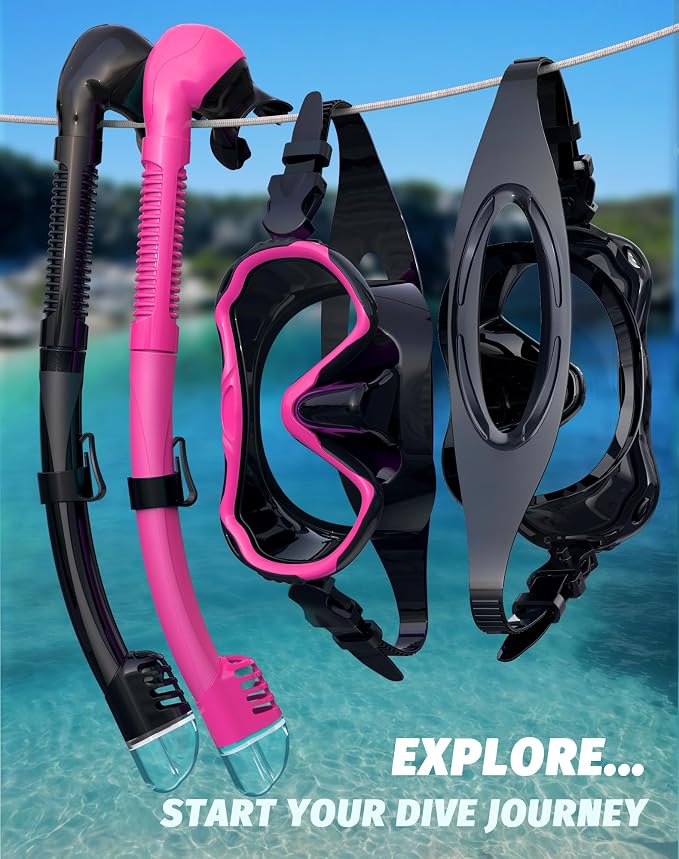 Snorkeling Gear for Adults, Snorkel Mask Set 180° Panoramic View Snorkel Gear, 100% Food-Grade Silicone Anti-Fog Anti-Leak Dry Top Diving Mask for Snorkeling Swimming Scuba Diving