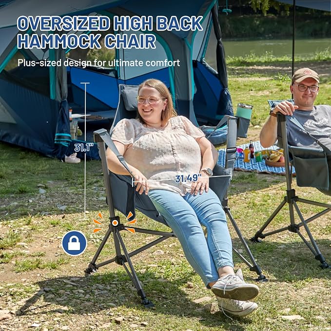 TIMBER RIDGE Oversized Hammock Camping Chair, Swinging Chair with Adjustable Back and Seat Height, Portable Folding Rocking Chair for Outdoor Lawn, Backyard and Patio, Supports 400lbs, Blue, 2 Pack