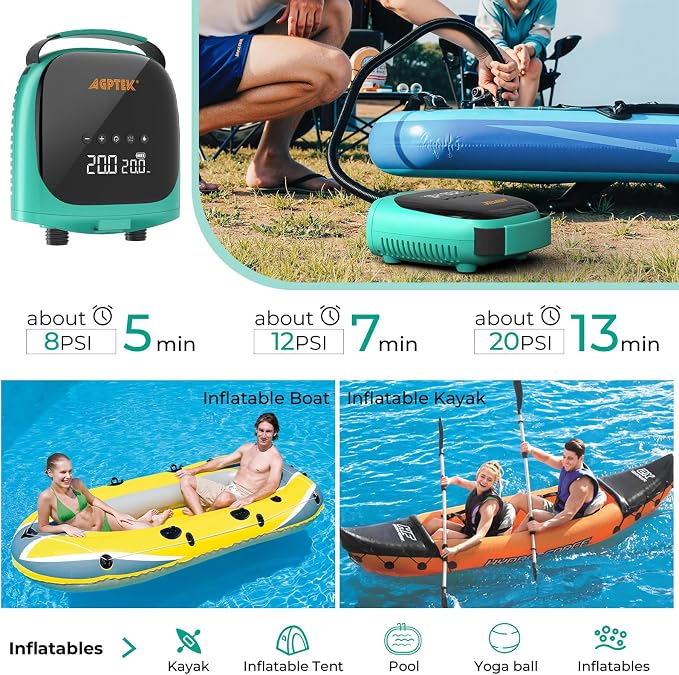 AGPTEK Paddle Board Pump Electric Sup Air Pump 20PSI Portable, Auto-Off 12V DC Car Connector for Inflator & Deflator Inflatable Stand up Paddle Boards,Boats,Inflators