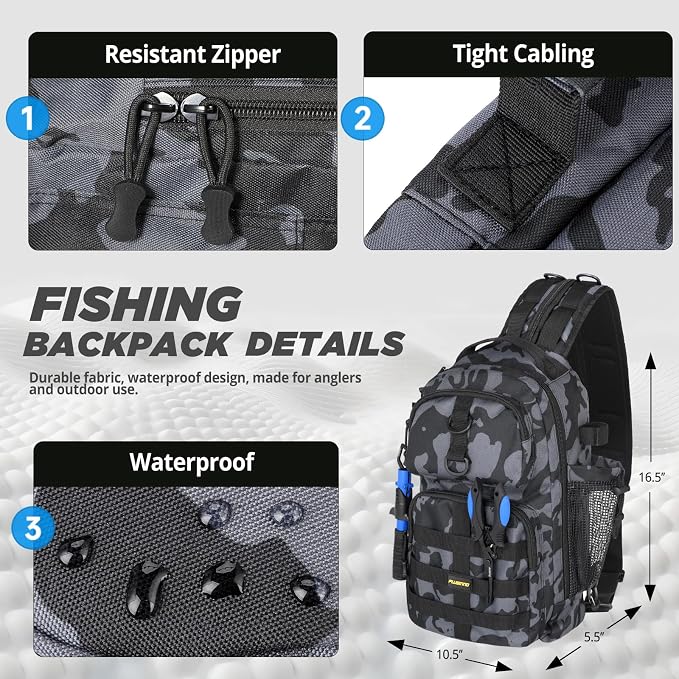 PLUSINNO Fishing Backpack with Fishing Rod and Reel Combos Tackle Boxes, Waterproof Tackle Backpack for Fishg Gear with Rod Holder, Fish Gifts for Men with Tool Kit