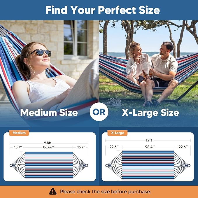 SUNCREAT Hammock Replacement for Stand, Double Hammock Without Stand, Ocean Stripes
