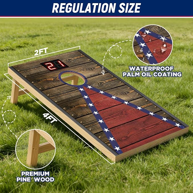 Electronic Cornhole Board Set (4x2ft) - Automatic Scoring Corn Hole Game for Adults & Kids - Infrared Sensing Wood Set with 8 Bags & Carry Case for Backyard, Party & Tailgates