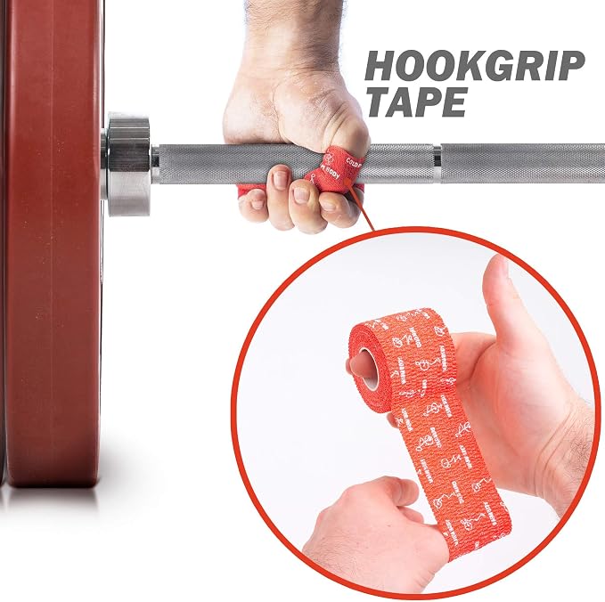 WARM BODY COLD MIND 1.85" Weightlifting Thumb Tape - Hook Grip Tape for Powerlifting, Cross Training, Gym Tape, Workout, Weight Lifting Tape, Athletic Finger Wrap (Red 6 Rolls)