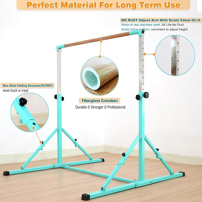 MARFULA 4FT/5FT Gymnastic Bar Set Gymnastics Kip Bar with 5 Ft Length 4Ft Inner Width 5ft Adjust Height Gymnastics Training Bar Equipment for Kids Professional Training Home and Club Use
