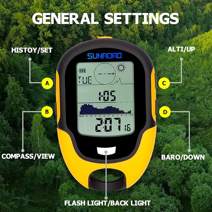 Barometer Altimeter Compass LCD Digital Thermometer Watches-Hygrometer Weather Forecast Hand-Hold Hiking Flashlight Altimeter