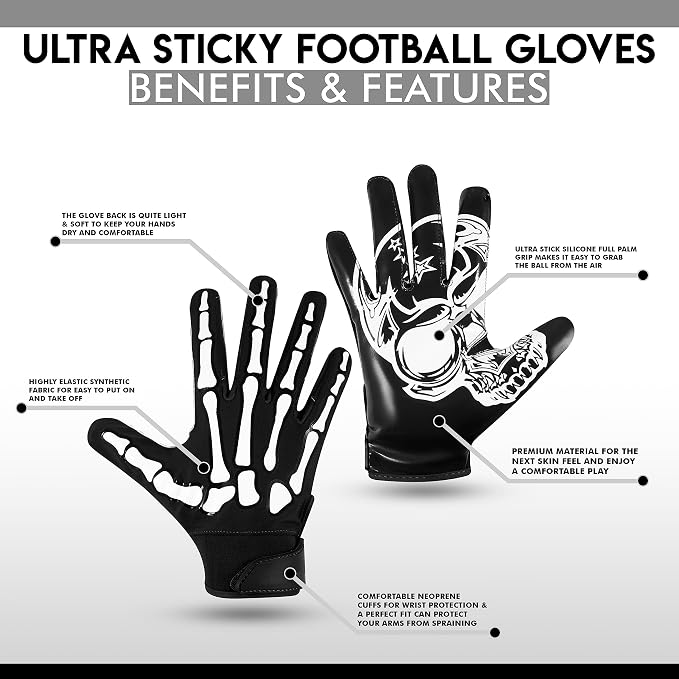 Glorious Traders Adult & Youth Football Gloves - Ultimate Performance Booster with Super Sticky Grip