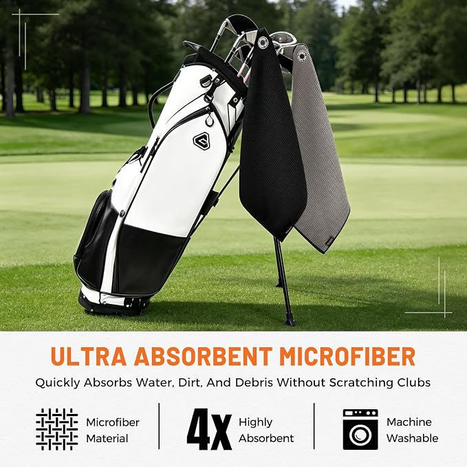 Tecoom Magnetic Golf Towel, Premium Ultra Absorbent Waffle Microfiber, Double-Stitched Edging, Strong Magnet for Golf Carts, Bags and Clubs, 18"x18" Portable Golf Accessories, Gift for Men Women
