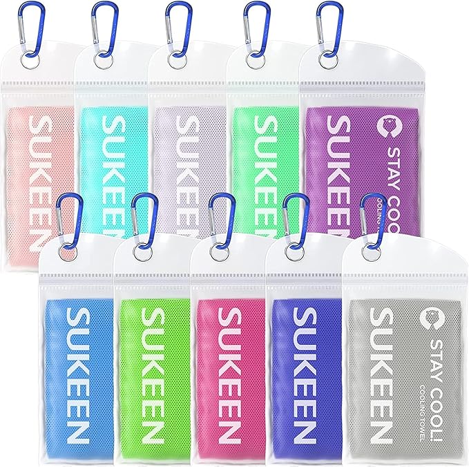 Sukeen 10 Pack Cooling Towels (40"x12") for Sweat, Cooling Neck Wraps, Soft Breathable Ice Towels for Neck and Face, Cool Towel for Hot Weather, Chilly Gym Towels for Yoga, Sport, Running, Workout