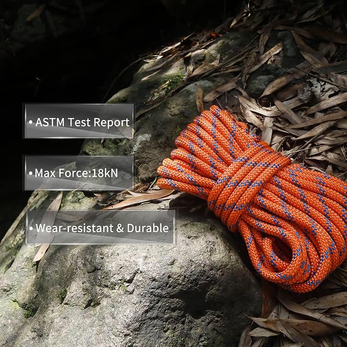 NewDoar 10mm(3/8inch) Accessory Cord Rope CE 24KN Double Braid Pre Cut for Outdoor Survival, Mountaineering, Prusik,Hauling Dragginge(Orange 10mm,20FT)