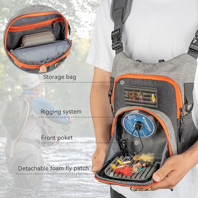 QulayQualy Fly Fishing Pack - Chest Pack with Work Station Lightweight Tackle Fishing Bag with Quick-Release