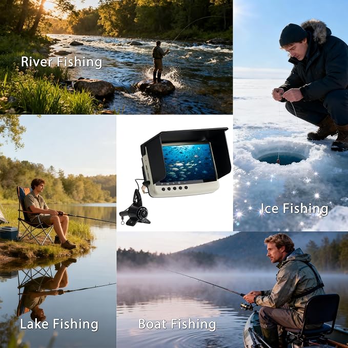 Underwater Camera & Fish Finder: 5.5 Inch OLED 1080P Waterproof Ice Fishing Camera with Monitor｜Portable Fish Finders for Ice/Lake Fishing｜Depth Finder for Boat/Kayak & Murky Under Water