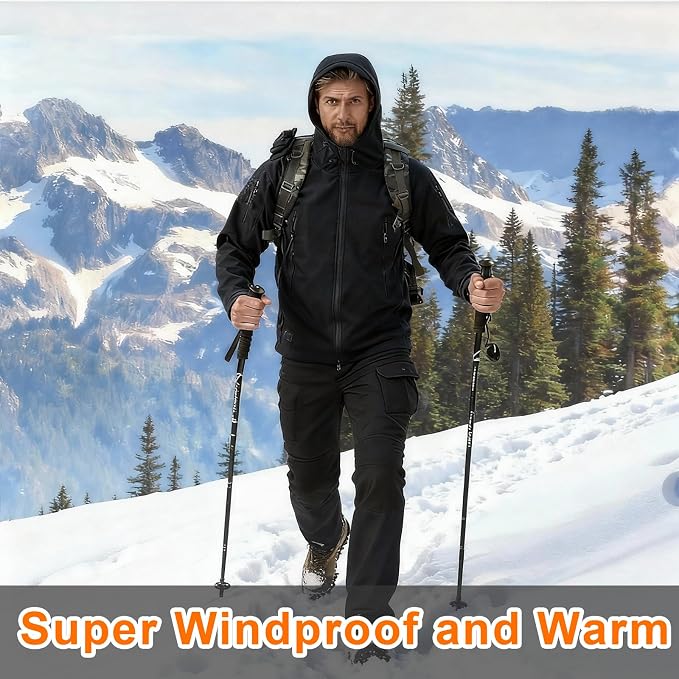 Men's Military Tactical Jacket Fleece Lined Hooded Mens Softshell Jacket Waterproof Windproof and Warm Winter Coat