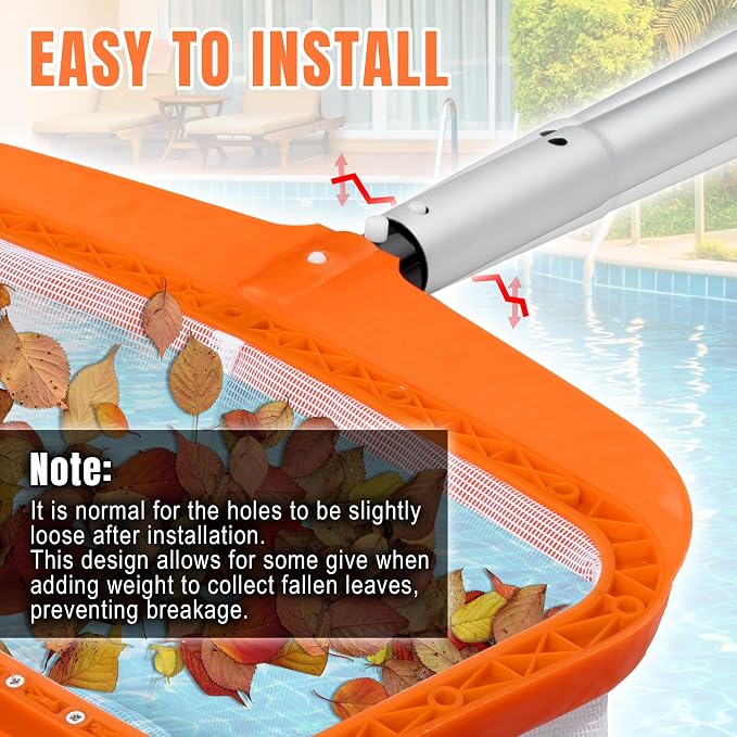 Pool Skimmer Net, Heavy Duty Swimming Pool Leaf Rake, Orange Plastic Frame with Large Capacity Nylon Mesh Bag for In-Ground & Above Ground Pool, Spa, Hot Tub Debris Removal (Pole Not Included)