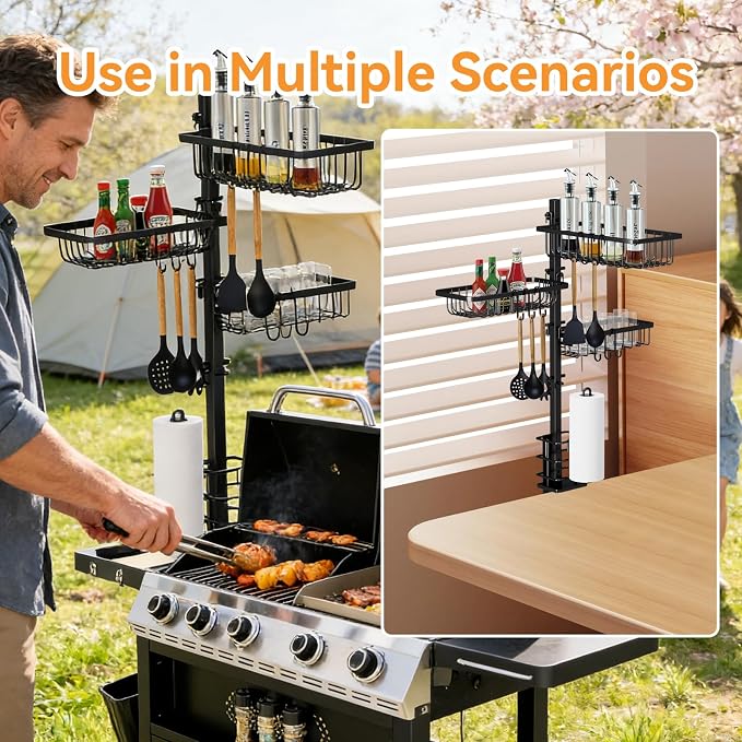 Griddle Caddy for Blackstone Griddle Accessories, Grill Caddy for Outdoor Grill, Blackstone Caddy BBQ Organizer with Paper Towel Holder, Condiment Caddy & Hooks for Camping Picnic
