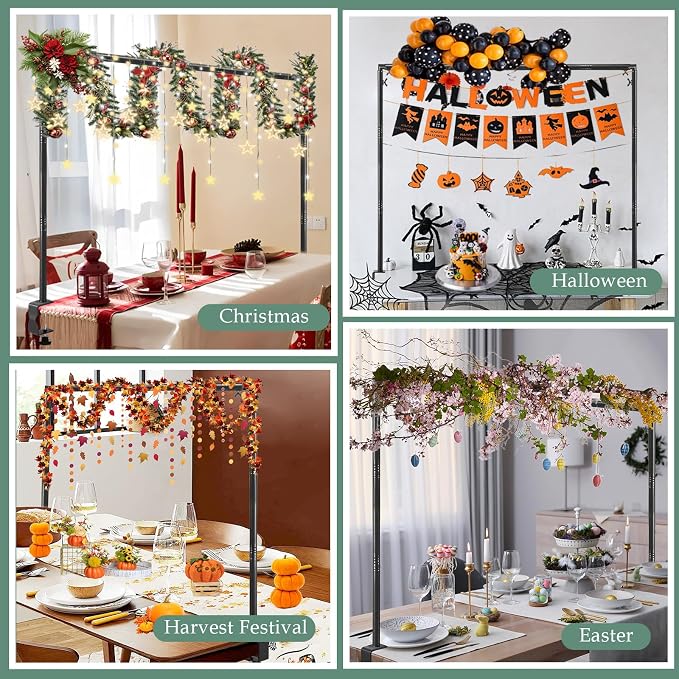 WellSign Over The Table Rod Stand with Clamps Adjustable 31"-110" Length 31"-64" Height, Table Balloon Arch Stand for Wedding Valentine Engagement Party, Black Table Arch Frame Hanging Decor Rod