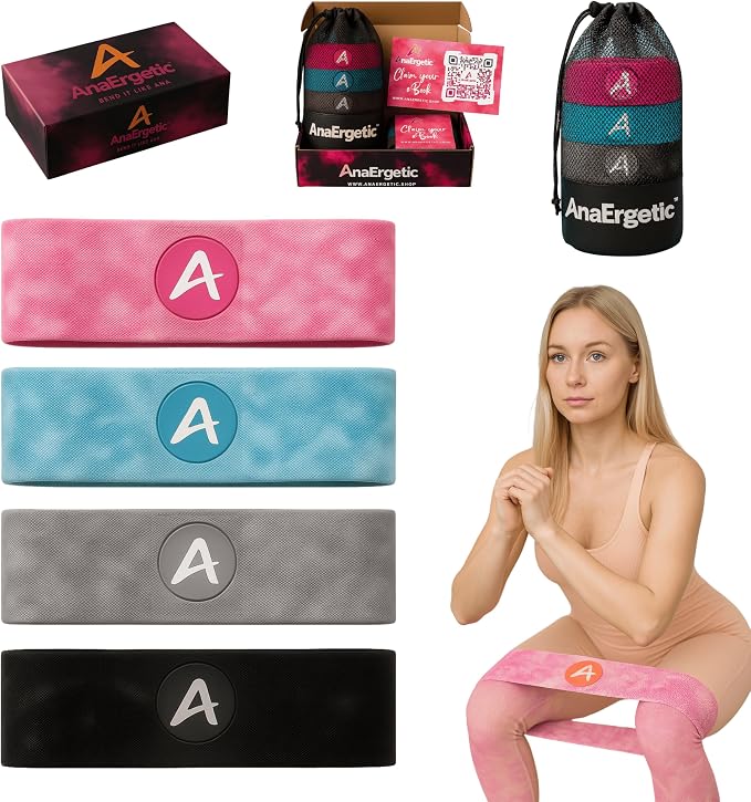 Buy More Discount AnaErgetic Premium Resistance Bands, Exercise Workout Bands for Women and Men, Pilates Yoga Flexbands, 4 Sets of Stretch Bands for Booty Legs, Durable Fabric, Home Workout