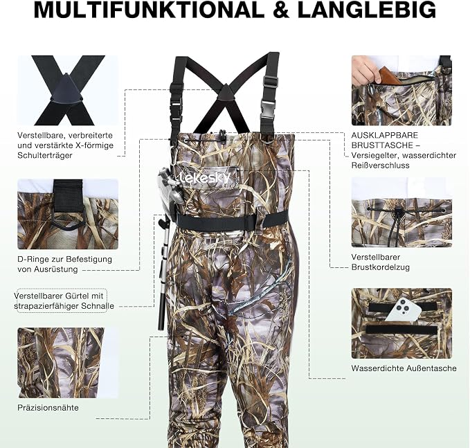 Lekesky Fly Fishing Chest Waders with Boots for Men Women, US Sizes 5–14,2-Ply Nylon/Pvc Waterproof Waders