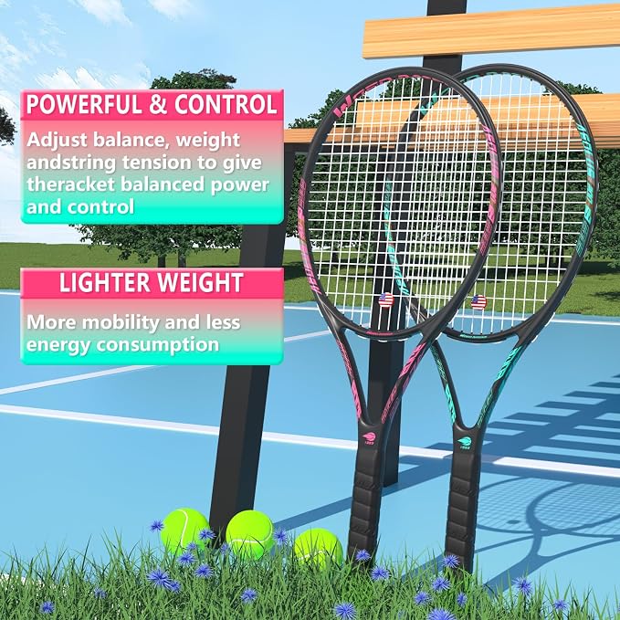 Pro Tennis Racket for Adults, 2 Player 27 inch Speed Tennis Racquet Acceptable for Beginner and Professional with 3 Tennis Balls, 2 Vibration Dampes, 2 Overgrips, Tennis Bag