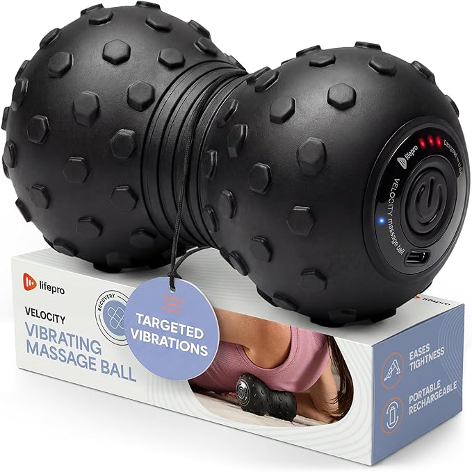 Lifepro 4-Speed Vibrating Massage Ball - Peanut Massager Combines a Lacrosse Ball with Vibrating Foam Roller | Vibration Roller for Recovery, Mobility & Deep Tissue Trigger Point Therapy (Black)