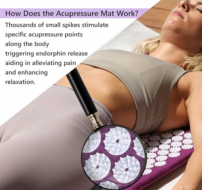 Acupressure Mat & Pillow Set – Extra-Long 29” Acupressure Therapy for Back & Neck Pain Relief, Sciatica, Stress Relief & Sleep Support Includes Carry Bag & Hot/Cold Pack (Purple)