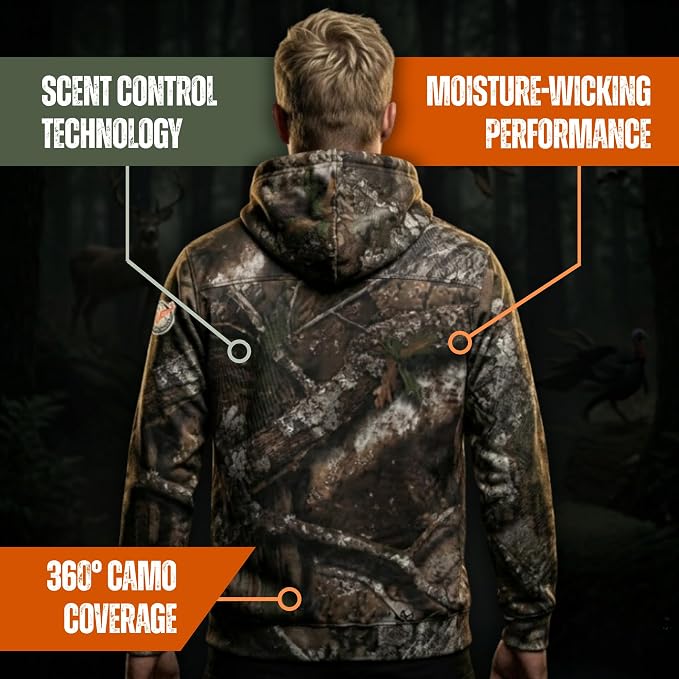 Bell Rangers Realtree APX Camo Hoodie Men & Women - Premium Fleece Hunting Gear with Zippered Pocket