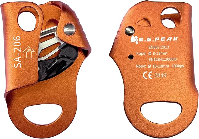 CE Chest Ascender, 100kgs Strong Climbing Rappelling Gear Equipment for Rock Climbing, Tree Arborist, Climbing Rescue Caving, Mountaineering, 8~13MM Rope, 4kN, Orange