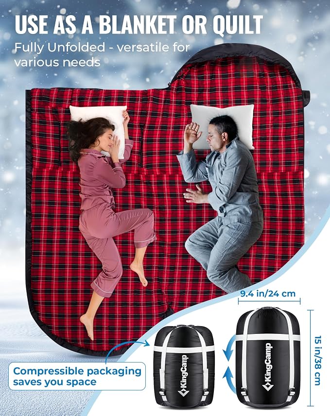 KingCamp Sleeping Bag for Adults Big and Tall, Cold Weather Camping Sleeping Bag with Soft 100% Cotton Flannel Lining, Portable Lightweight Outdoor Traveling & Car Camping