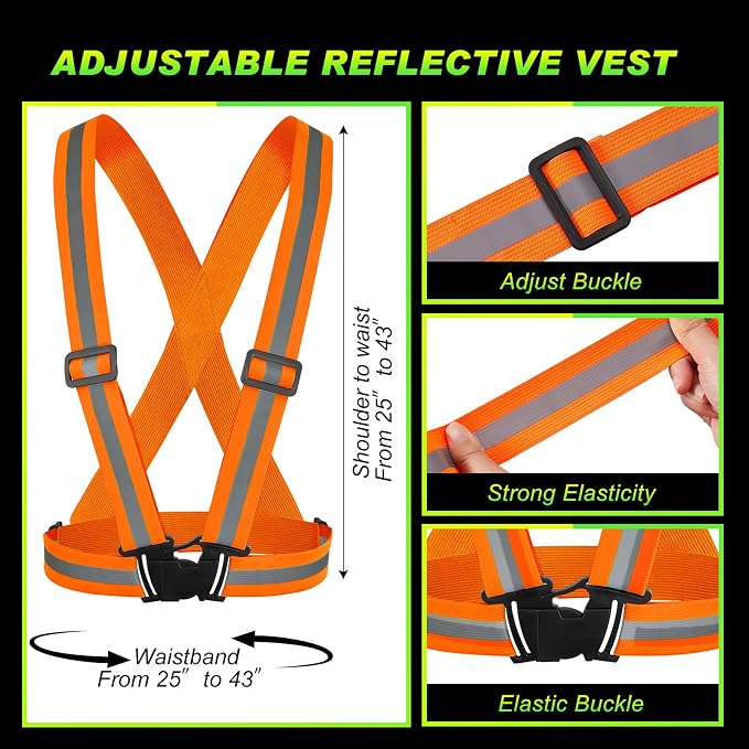 Hercicy 50 Pcs Reflective Vest High Visibility Safety Vests, Adjustable Running Gear Straps Lightweight Reflector for Construction (Green,Orange)