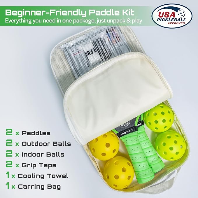 Pickleball Paddles Set, USAPA Approved Carbon Fiber Pickleball Set of 2 with Beginner Pickleball Rackets, Indoor Outdoor Pickle Balls for Adults Men Women, JT-1