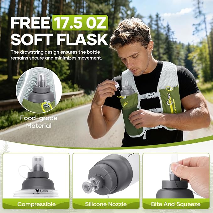 Maelstrom Running Vest,500ml Soft Flask Hydration Pack for Trail Marathon | BPA-Free Flask, Breathable Mesh, Bounce-Free Fit, Adjustable Compression, Reflective, Multi-Pockets, For Cycling, Hiking