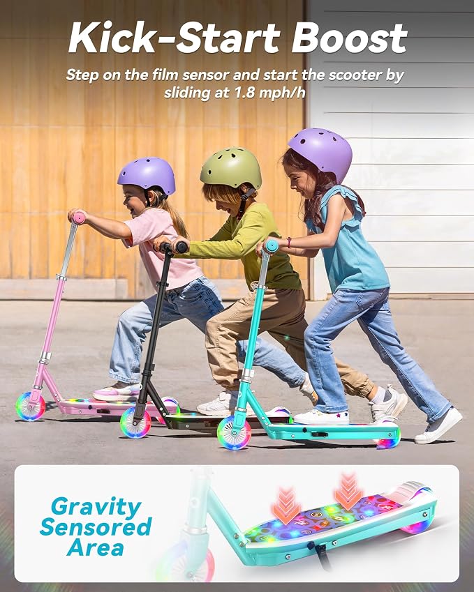 Gyroor KS2 Kids Electric Scooter with LED Lights – Safe 5 MPH Speed, Foot Sensor Start, Adjustable Handlebar, Fast Charging, for Ages 6–12,Mint Green