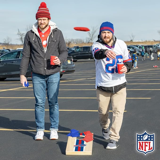 NFL Football Portable Size 1' x 2' Solid Wood Cornhole Set with Direct Print HD Team Graphics – Travel Size