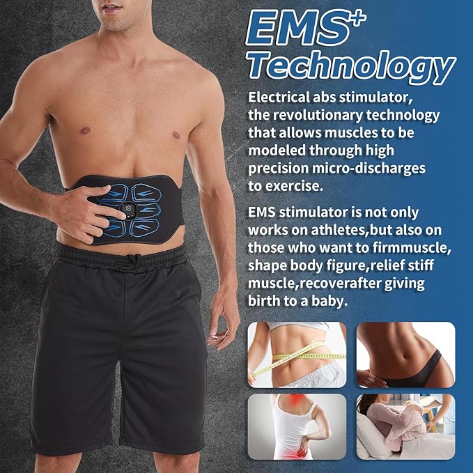 FDA Cleared ABS Stimulator Muscle Toner, Ab Machine, Portable Abdominal Belt, Electronic Pulse Massager, Home Office Fitness Belt Workout Equipment (Black Blue)