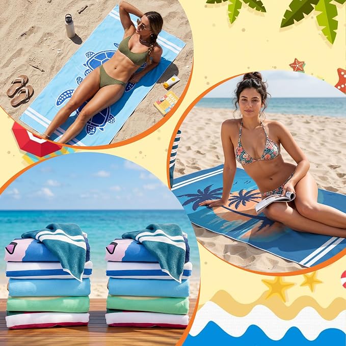 Mindsoft 12 Pcs 30" x 60" Beach Towel Yoga Towel Microfiber Soft Quick Dry Sand Free Oversized Lightweight Cute Beach Towels Bulk for Bath Camping Travel Pool Party Teacher Appreciation Gift
