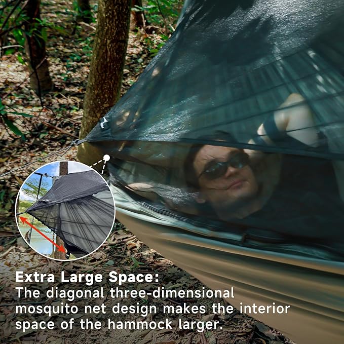 NomadNest 11ft Camping Hammock with Net and Ridge Rope, Detachable Full-Open Mesh, Lightweight Portable Hammocks for Camping Hiking Backpacking