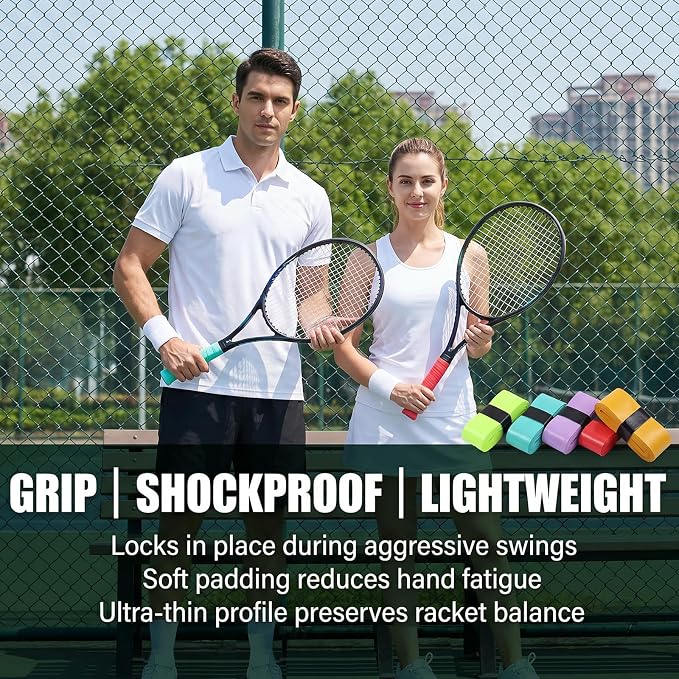 100 PCS Tennis Badminton Racket Overgrips Multi Colors Rackets Overgrip Bulk, Soft Tennis Racket Grip Tape, Anti-Slip Absorbent Grip Tape for Pickleball Racquets, Bike Handlebar, Fishing Rod