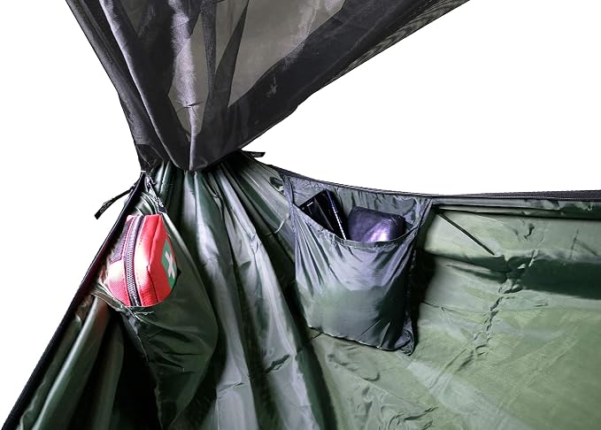 DD Hammocks Frontline Hammock - Olive Green - Portable Lightweight Camping Jungle Hammock with Mosquito Net for Outdoor Backpacking & Hiking