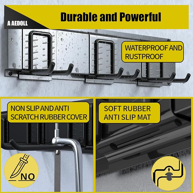 66" Garage Tool Organizer Wall Mount, 720lbs Tool Storage Organizer with Adjustable Sliding Hooks, Heavy Duty & Anti-Rust Garden Tools Storage Rack for Hanging Rake Broom/Mower/Snowboard