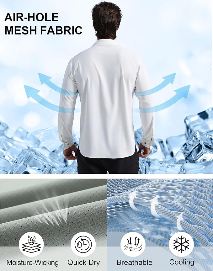 Pioneer Camp Men's Sun Protection Fishing Shirts UPF50+ Long Sleeve UV Quick Dry Cooling Shirts for Travel Camping Hiking