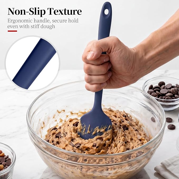600ºF Heat Resistant Spatulas, High Heat Food Safe Semless Kitchen Silicone Scraper Set for Cooking Baking Mixing Scraping Stirring Nonstick Cookware Pan Bowl (4Pcs,Midniaht Blue)