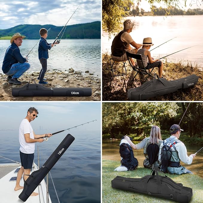 Fishing Rod Case with Fishing Tackle Box Portable Folding Rod Case Pole Reel Storage Bag Gears Organizer (130CM)