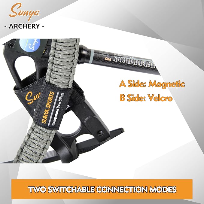 SUNYA Paracord Compound Bow Sling with V2 Upgraded Magnetic Connection System. Lightweight Hands Free Shoulder Carrying Sling for Bow Hunting, Field Archery and 3D