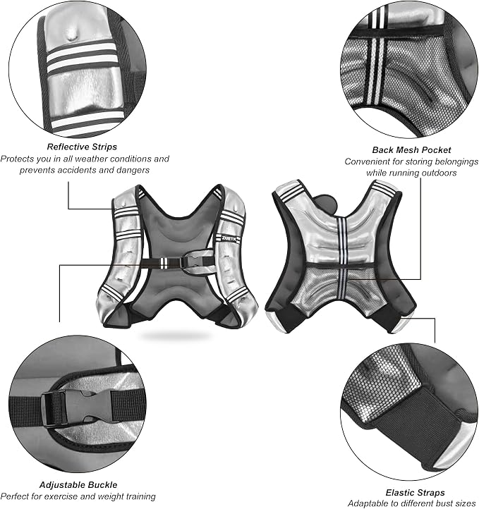 ZUETK Weighted Vest, 6lb/8lb/12lb/16lb/20lb/25lb/30lb Weight Vest with Reflective Stripe, Weighted Vest for Men Women Workout Equipment for Strength Training, Running, Jogging, Fitness, Weight Loss