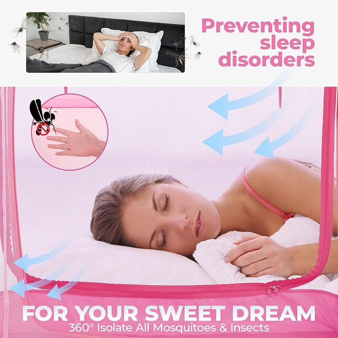 Alvantor® Mosquito Net Bed Canopy Tents Dream Privacy Space Twin Size Sleeping Tents Indoor Pop Up Portable Frame Breathable Cottage Pink (Mattress Not Included)