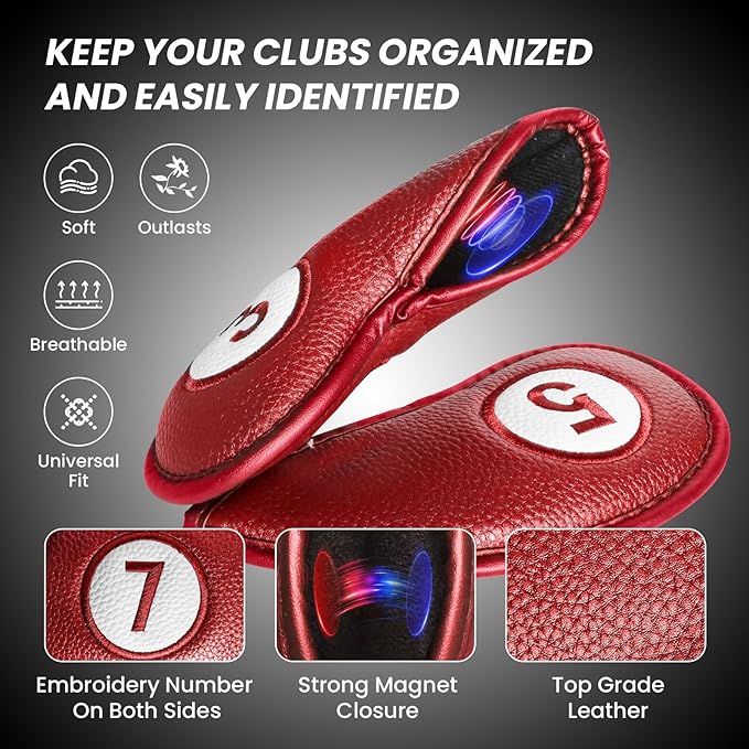 FINGER TEN Magnetic Golf Iron Headcovers Value 11 Pack, Durable PU Leather with Embroidered Numbers for Easy Identification, Multiple Colors Available Fits Most Iron Clubs