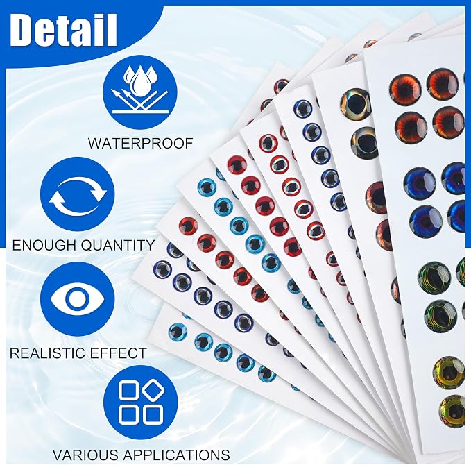 SILANON 1425pcs Fishing Lure Eyes, 3D/4D/5D Fishing Eyes Artificial Realistic Fish Eyes Fly Tying Eyes for Making Fishing Bait Lures Crafts DIY Materials Tool