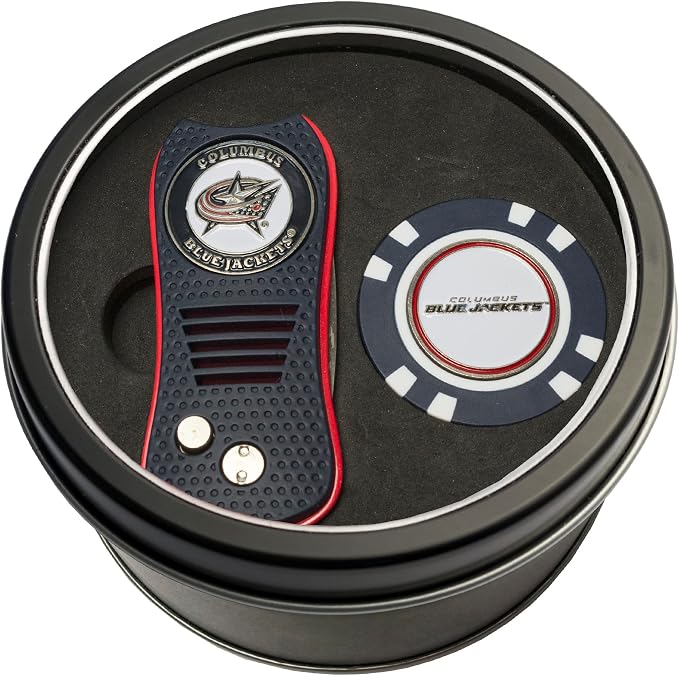 Team Golf NHL Gift Set Retractable Divot Tool & Chip, Includes 2 Double-Sided Enamel Ball Markers, Patented Design, Less Damage to Greens, Retractable Mechanism