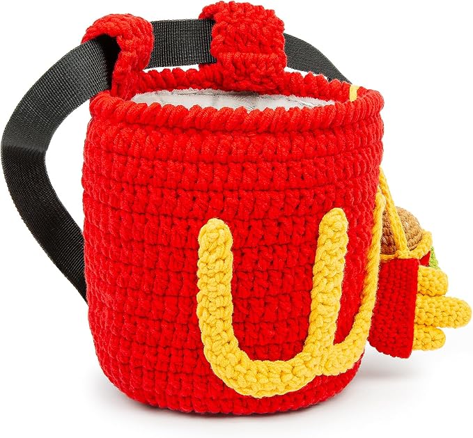 Handmade Crochet Rock Climbing Chalk Bag, Fun Plush Animal Chalk Pouch with Drawstring, Adjustable Waist Belt for Indoor Outdoor Bouldering Sport Climbing