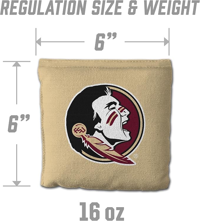 YouTheFan Officially-Licensed NCAA Set of 8 Cornhole Bags - All Weather Dual Sided Slide & Stop - Regulation Size with Carry case